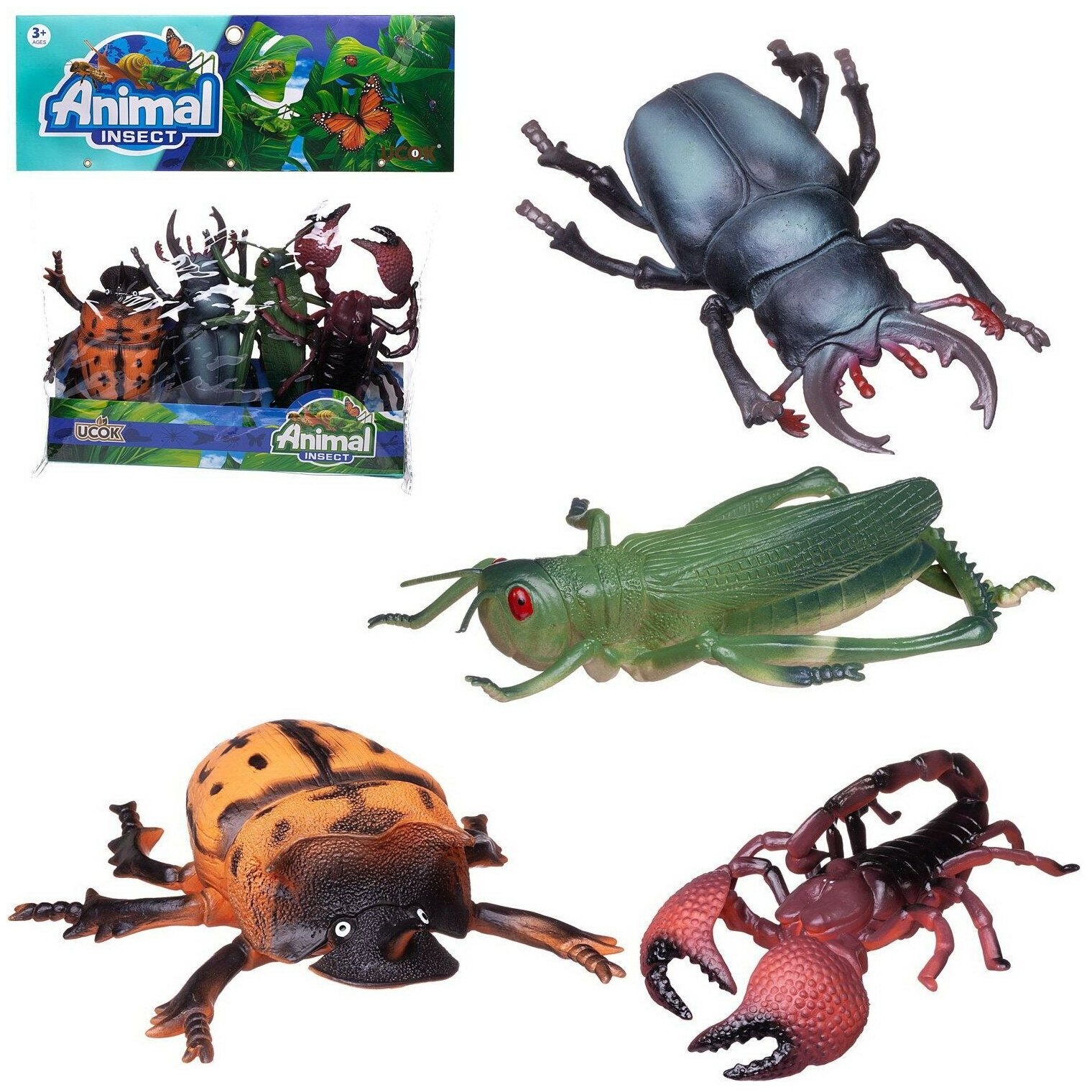Игровой набор Junfa &quotГигантские насекомые&quot (кузнечик, скорпион, жук-олень, колорадский жук) WA-10937