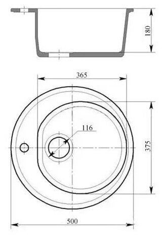 Кухонная мойка круглая 500х180мм Grantop Ronda GT1150SG, серый песок - фотография № 5