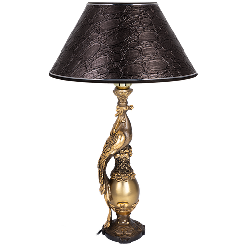 Настольная лампа BOGACHO Павлин бронзовая с серебристым абажуром из искусственной кожи