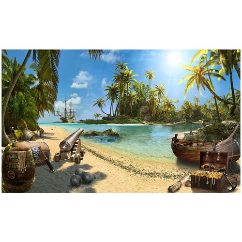 Фотообои Уютная стена Пиратский остров с пальмами 450х270 см Бесшовные Премиум (единым полотном)