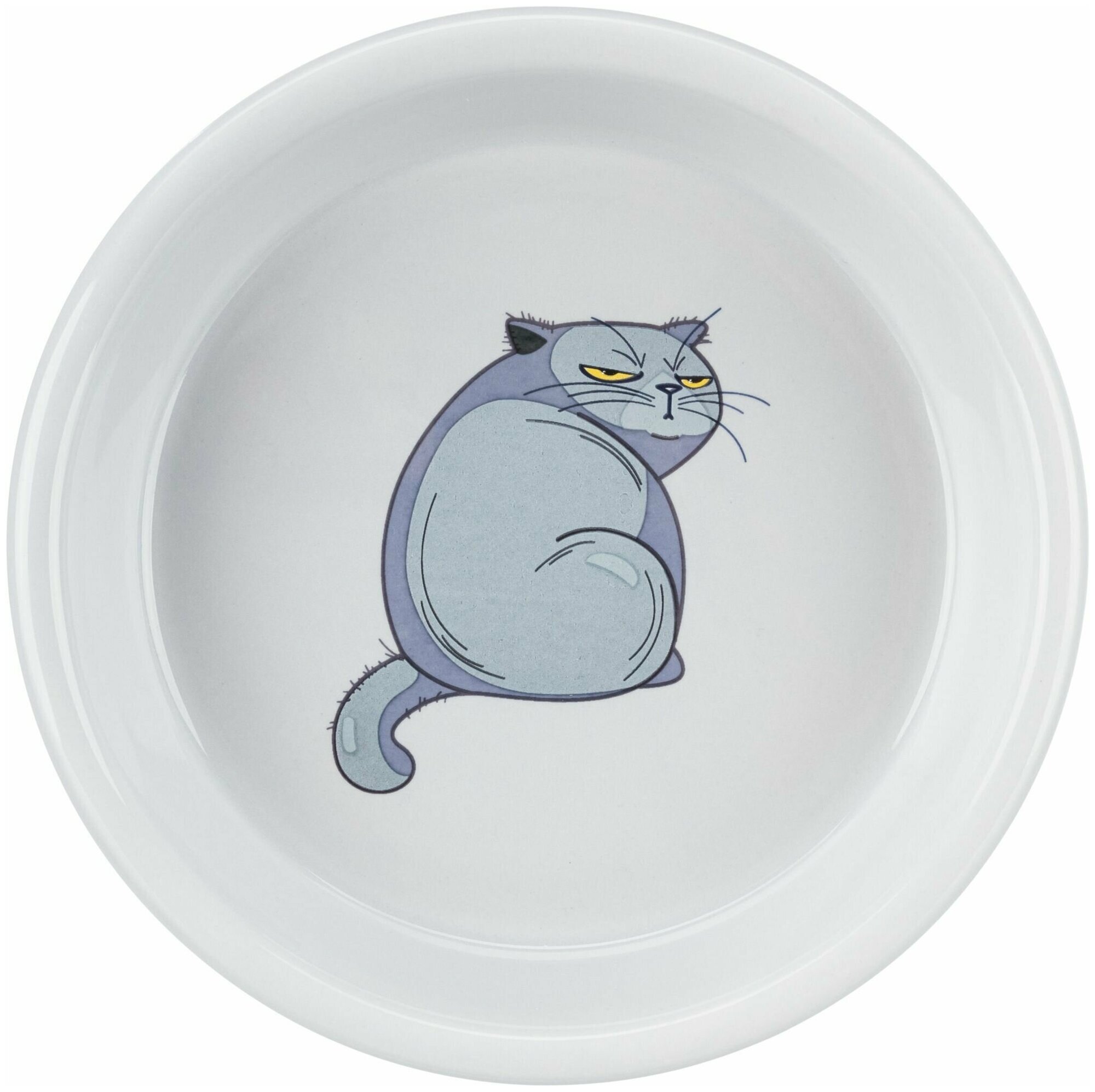 Миска керамическая с рисунком Кот, 0.25 л/ф 13 см, серый, Trixie (миска для животных, 24652) - фотография № 1