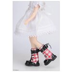 Dollmore 12 inches Buckle Check Boots (Красные высокие клетчатые ботинки с ремешком для кукол Пуллип 31 см / Блайз / Доллмор) - изображение