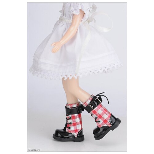 Купить Dollmore 12 inches Buckle Check Boots (Красные высокие клетчатые ботинки с ремешком для кукол Пуллип 31 см / Блайз / Доллмор), Dollmore / Доллмор