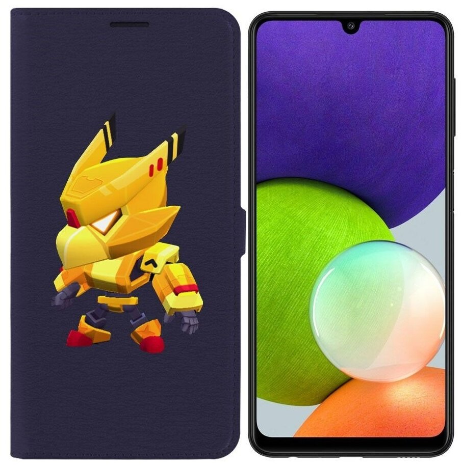 Чехол книжка Krutoff Эко Book для Samsung Galaxy A22 4G (A225) Brawl Stars-Ворон Золотой Меха (синий)