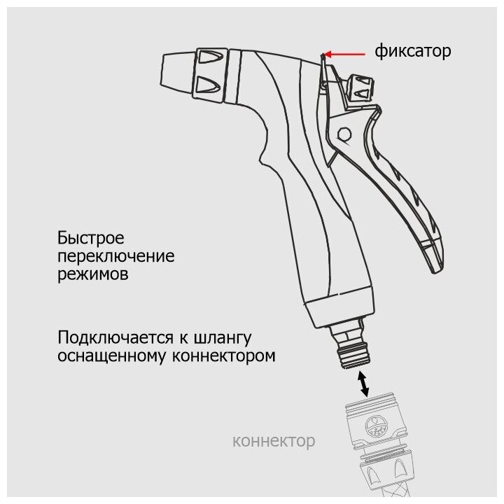 Садовый пистолет поливочный 3-х функциями с фиксатором под коннектор 'Урожайная сотка Эксперт' прорезиненный - фотография № 3