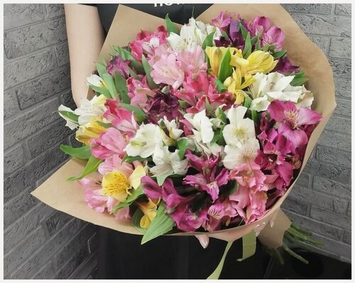 Изображение товара Букет из 15 живых ярких разноцветных альстромерий купить с доставкой от Bestflo