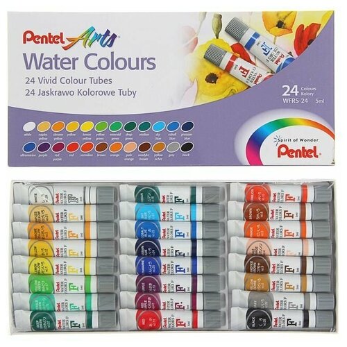 фото Pentel акварель художественная набор в тубе 24 цвета по 5мл pentel water colours