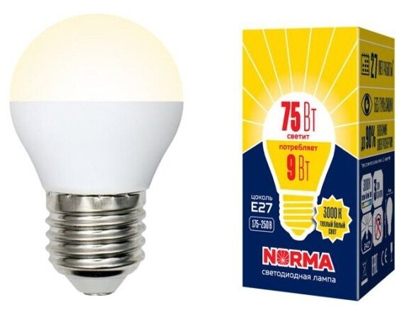 Светодиодная лампа Volpe LED-G45-9W/WW/E27/FR/NR картон