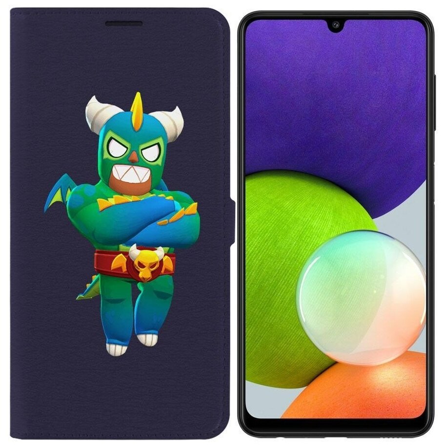 Чехол книжка Krutoff Эко Book для Samsung Galaxy A22 4G (A225) Brawl Stars-Эль Дракон Вердозо (синий)