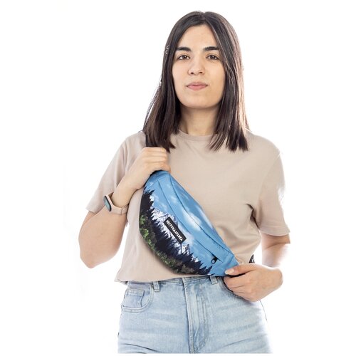 фото Сумка поясная нестандартика, фактура гладкая, зеленый, голубой