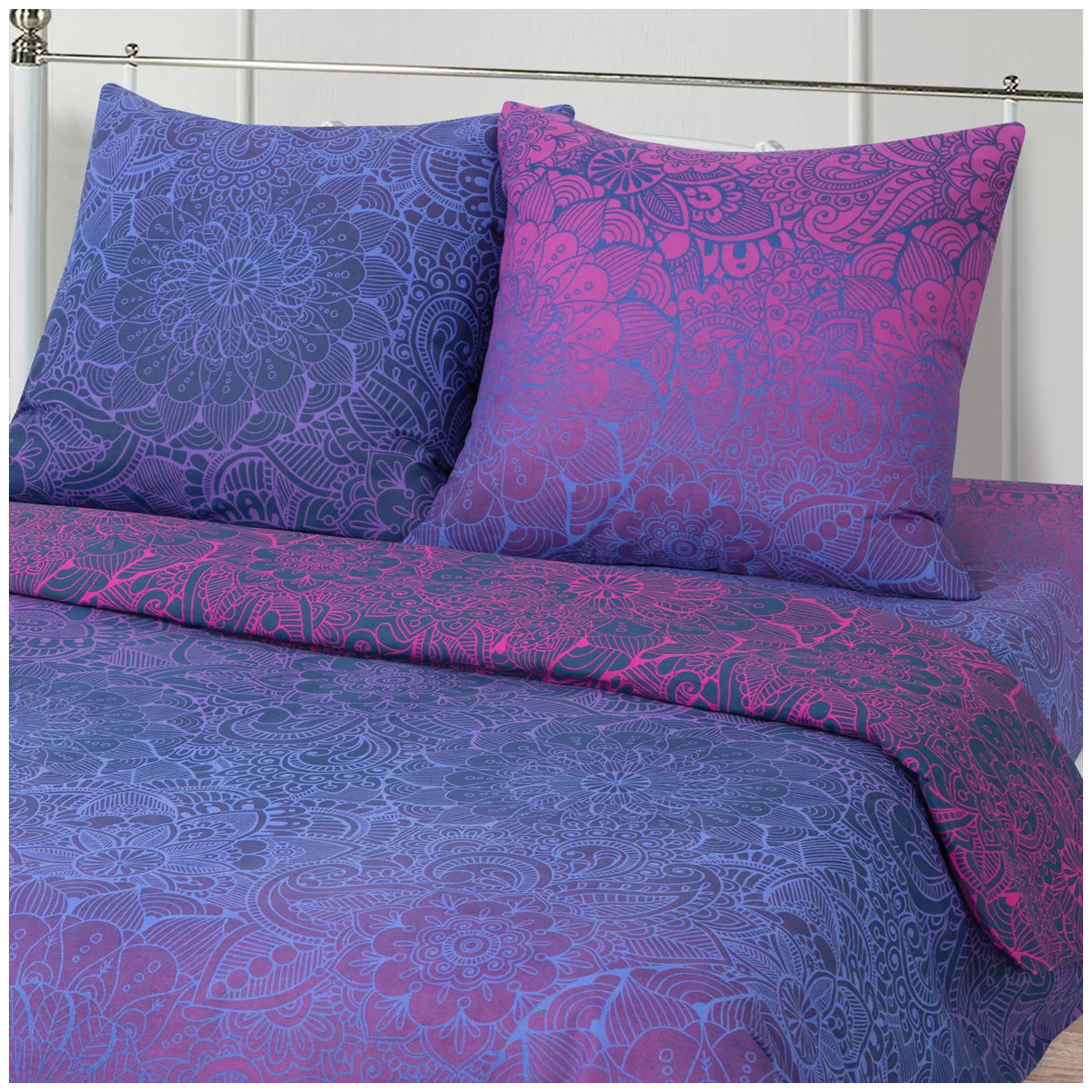 Комплект постельного белья Арт Постель «Энигма» 2 спальный с европростыней, Бязь, фиолетовый, узоры