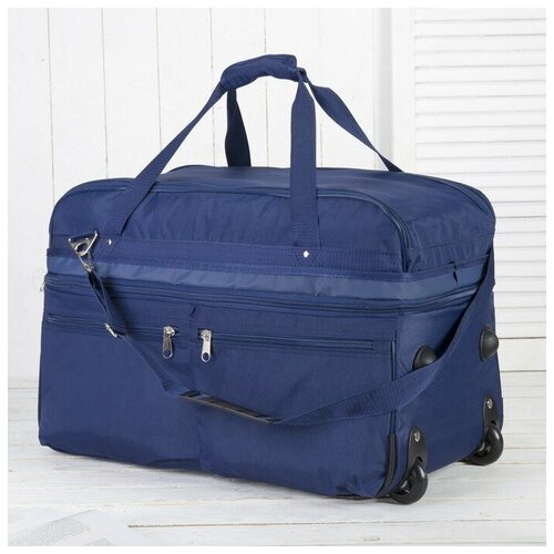 фото Сумка дорожная на колёсах, отдел на молнии, с увеличением, 2 наружных кармана, длинный ремень, цвет синий recom