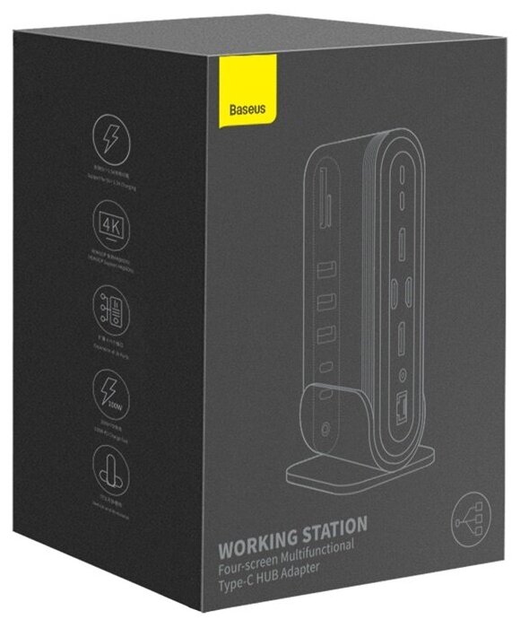 Хаб Baseus Working Station Four-Screen Multifunctional Type-C HUB Adapter CNEUUS Темно-серый CAHUB-HG0G