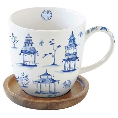 Кружка Пагода (белый) с крышкой/подставкой из акации Объем: 350 мл Easy Life (Nuova R2S)