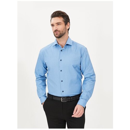 фото Рубашка мужская длинный рукав greg 223/131/2261/z/1p, полуприталенный силуэт / regular fit, цвет голубой, рост 174-184, размер ворота 44