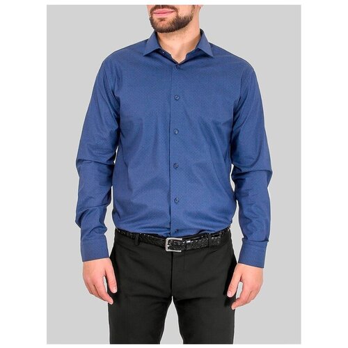 фото Рубашка мужская длинный рукав greg 243/131/366/z/1, полуприталенный силуэт / regular fit, цвет синий, рост 174-184, размер ворота 46