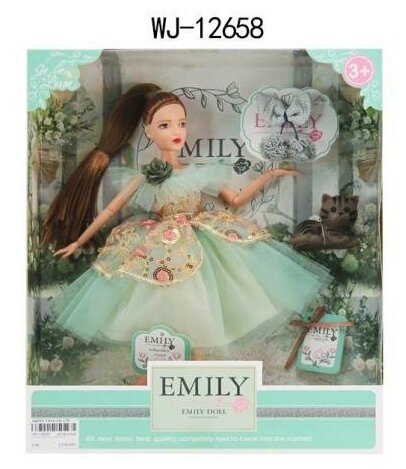 Кукла ABtoys Emily Мятная серия с серым котенком и аксессуарами 30см WJ-12658