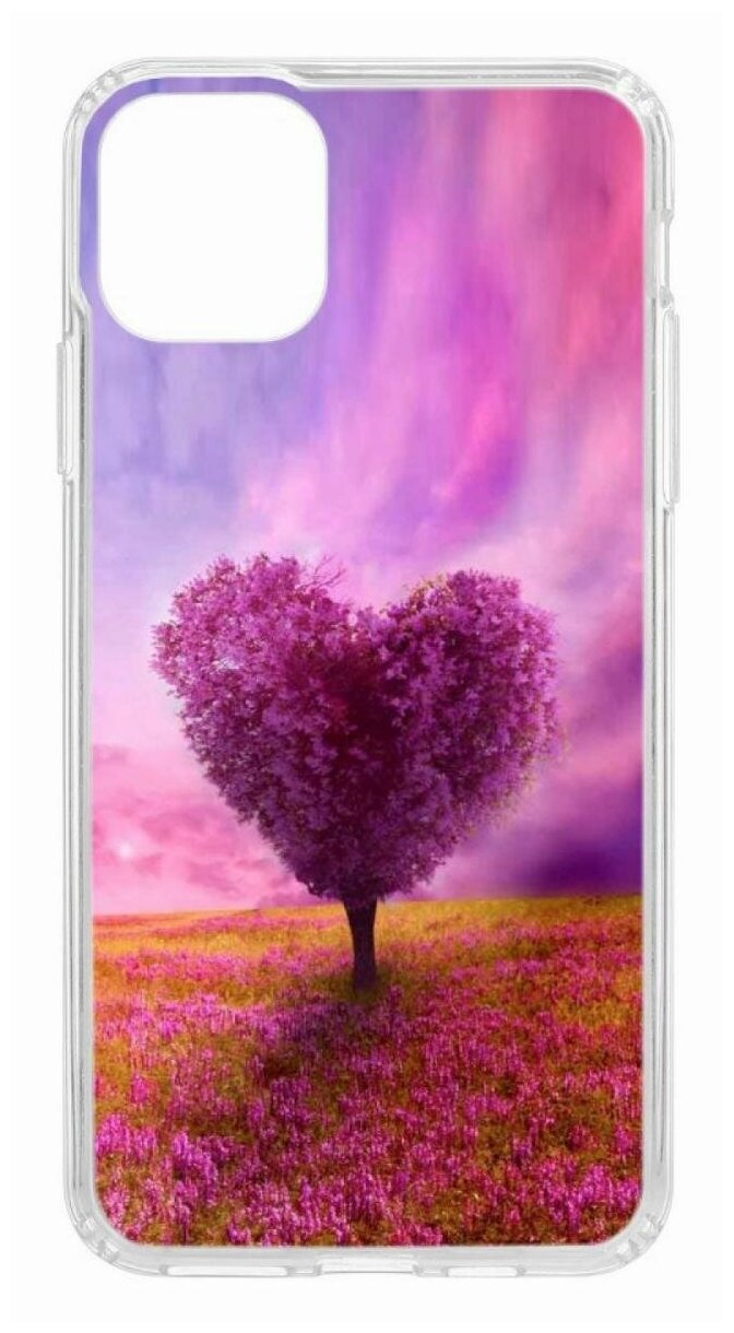 Чехол для iPhone 11 Pro Max Kruche Print Pink heart,противоударная пластиковая накладка с рисунком,защитный силиконовый бампер с защитой камеры