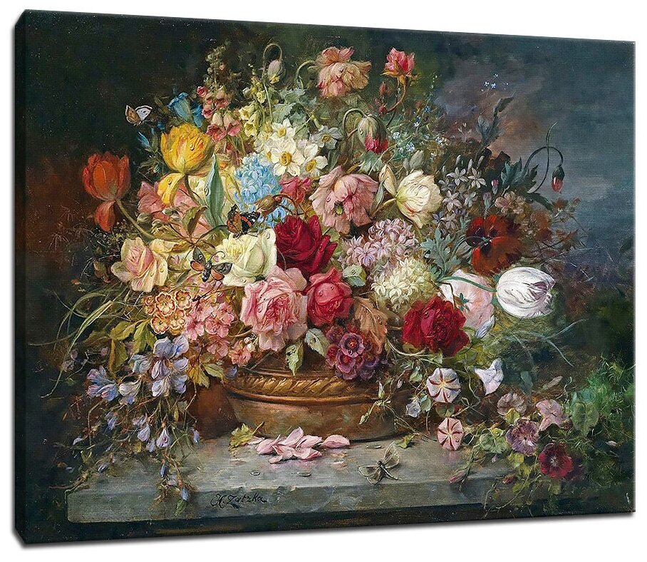 Картина Уютная стена "Ханс Зацка - Букет цветов в медной вазе" 80х60 см