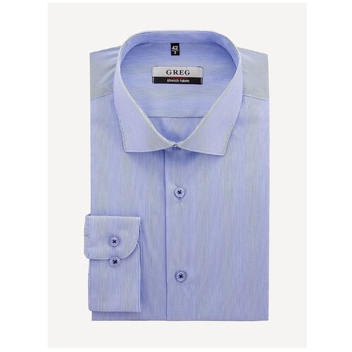 фото Рубашка мужская длинный рукав greg 211/138/z stretch, полуприталенный силуэт / regular fit, цвет голубой, рост 174-184, размер ворота 44
