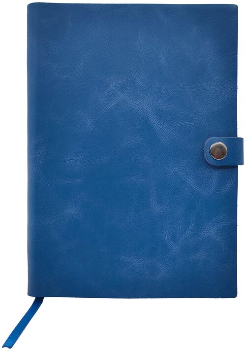 Синий кожаный ежедневник Shiva Leater с отделкой Pull-Up, с застежкой на кнопку