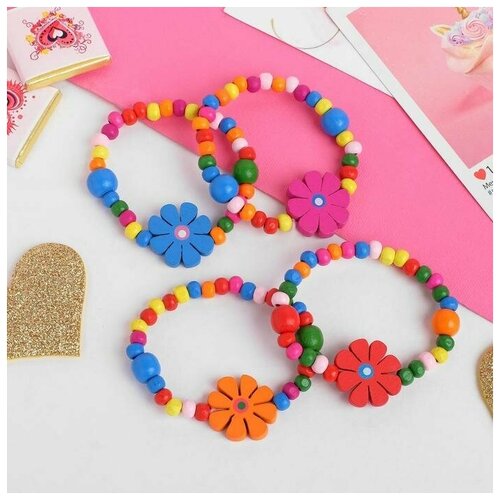 Браслет детский Выбражулька цветы с бусинами цвет микс 25600₽