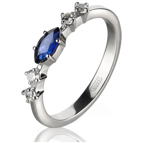 фото Кольцо brau, серебро, 925 проба, родирование, фианит, корунд синтетический, размер 16, синий, белый