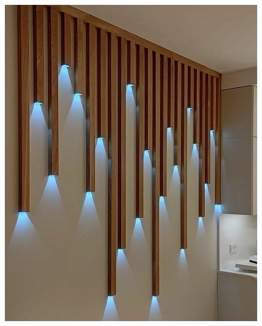 Рейки на стену с точечными светильниками из Дуба 40х40мм. Цена за 1 рейку