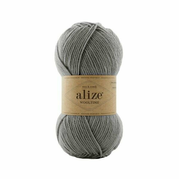 Пряжа Wooltime Alize. Ализе Вултайм 1 моток по 100 гр. Цвет: 21 серый. Состав: 75% супервош-шерсть 25% полиамид. Метраж: 100 гр. 200 м.