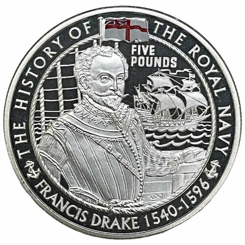 Джерси 5 фунтов 2003 г. (История Королевского флота - Фрэнсис Дрейк) (Proof) fermer david sir francis drake