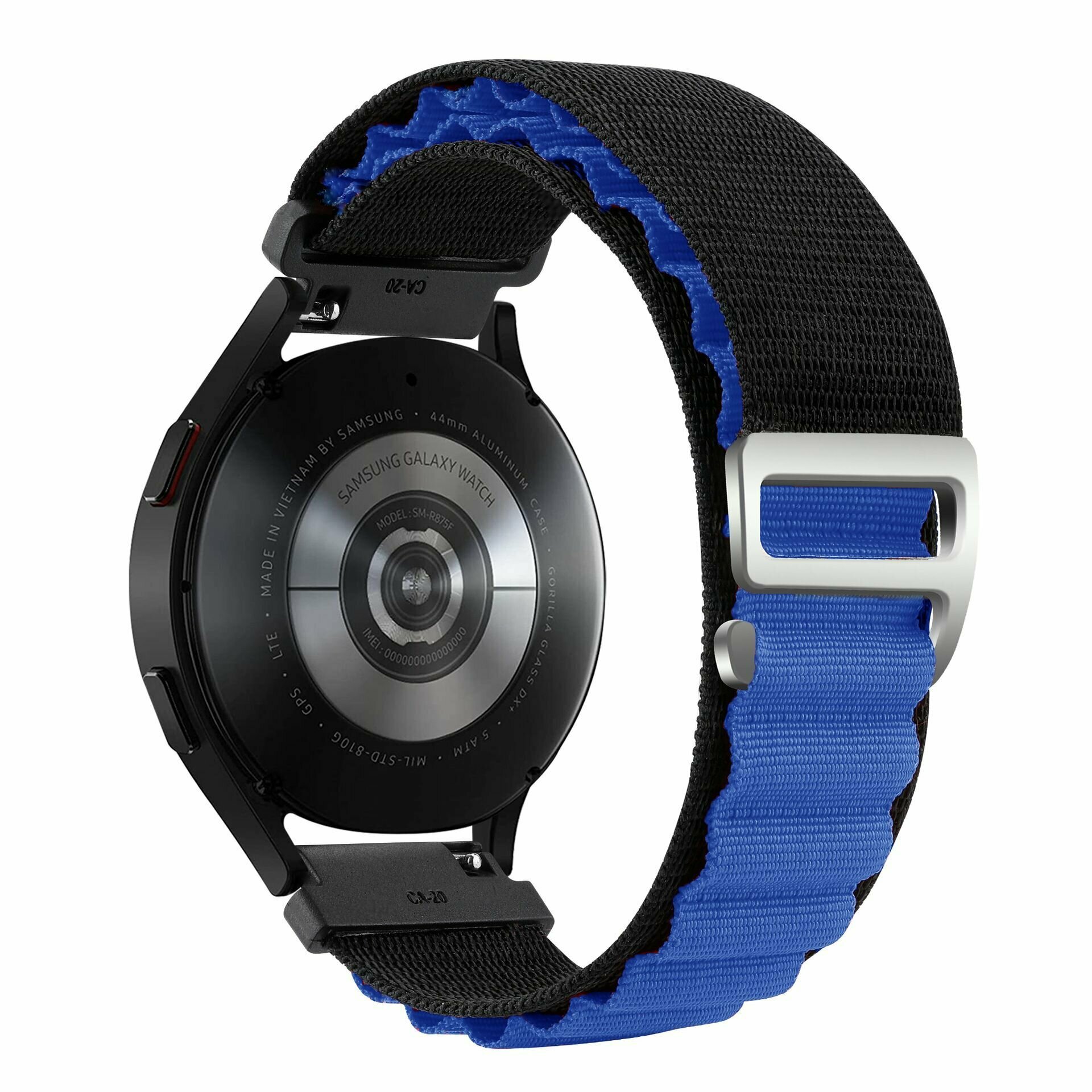 Тканевый ремешок альпийская петля для умных смарт часов 22 мм Samsung Galaxy Watch Gear S3 Amazfit Huawei Honor Xiaomi Haylou 22mm сине-чёрный