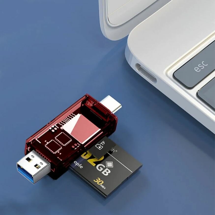 Универсальный картридер для SD/MicroSD карт с двумя входами и двумя выходами Type-C USB