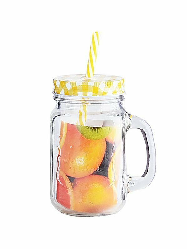 фото Кружка с крышкой и трубочкой для напитков Calve, стеклянная, 400мл