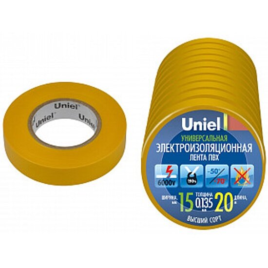 Изоляционная лента Uniel UIT-135P 20/15/01 YEL