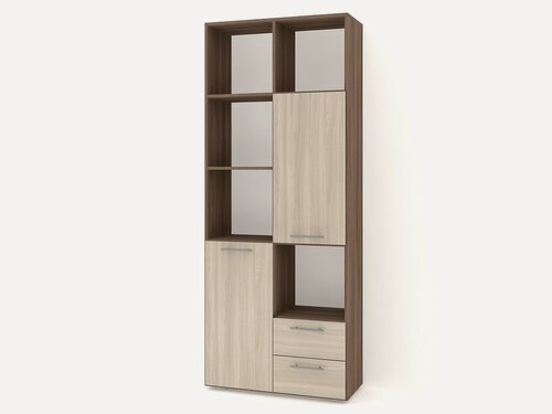 Изображение товара Стеллаж МебельЛэнд24 Бриз - 2.07 81x35x202 двухдверный с 2 ящиками