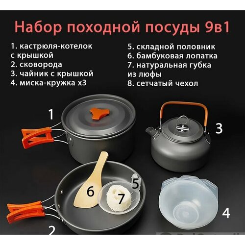 Набор туристической посуды для пикника и путешествий , 9 предметов набор туристической посуды 9 предметов