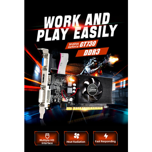 Видеокарта JINGSHA GeForce GT730 4 ГБ DDR3 VGA DVI HDMI 700 MHz 128 bit 5203₽