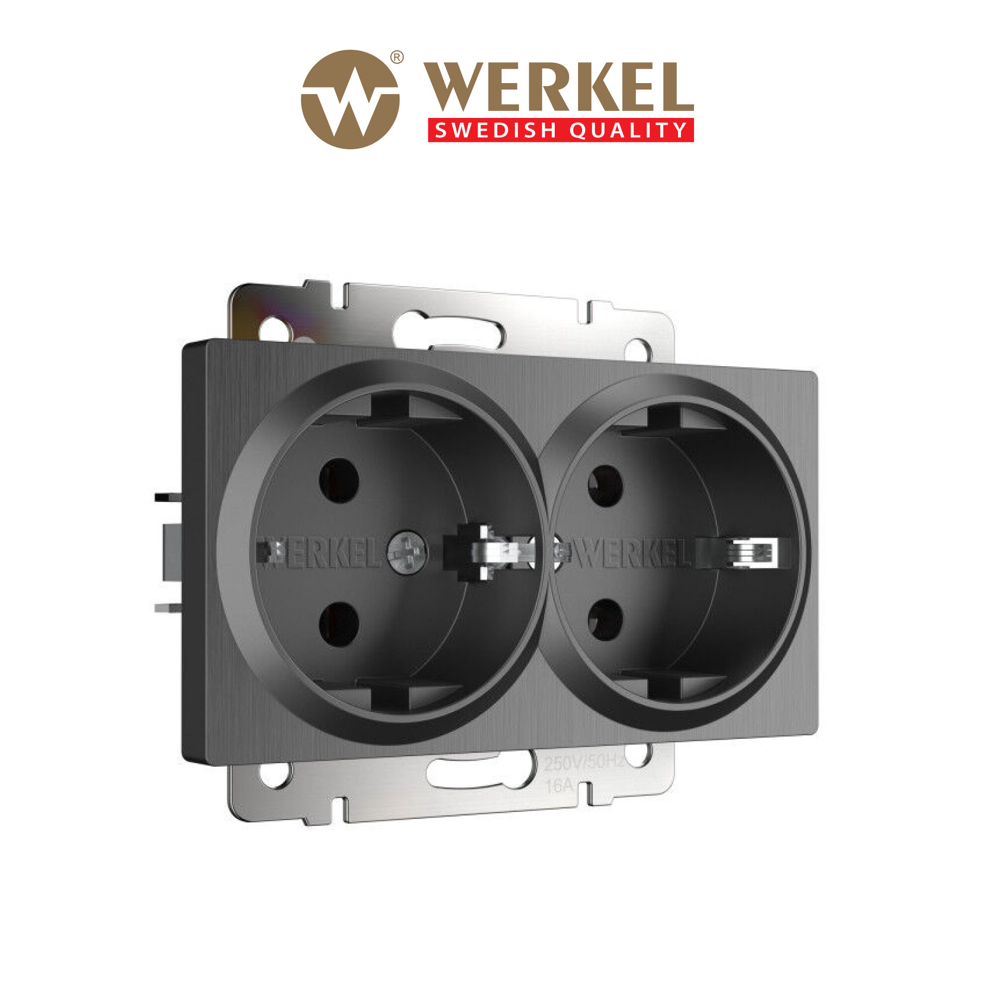 Розетка двойная с заземлением Werkel W1172004 графит рифленый IP20