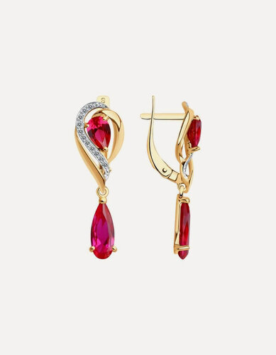 Изображение товара Серьги с подвесками, красное золото, 375 проба, рубин синтетический