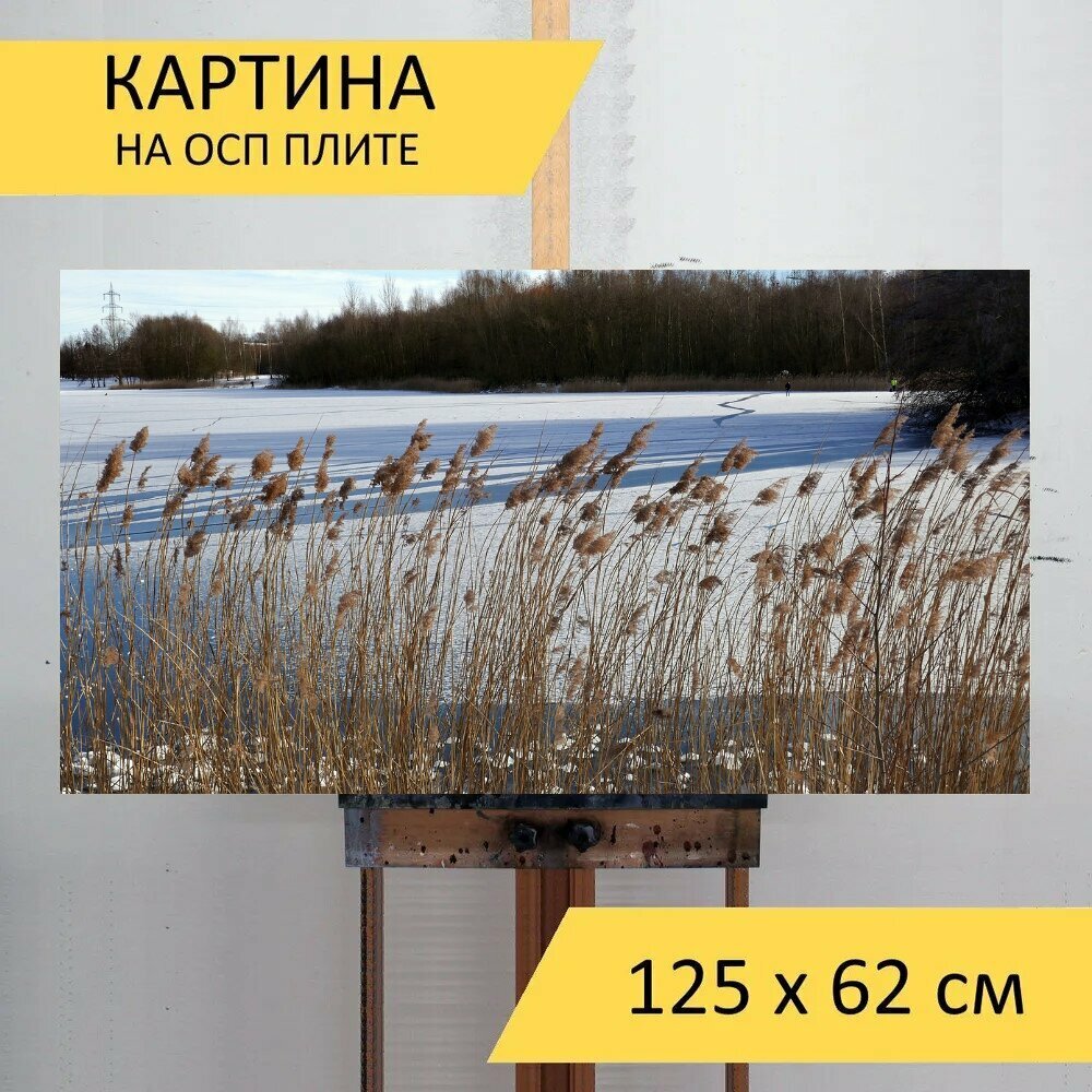 Картина на ОСП "Зимний пейзаж, зима, снег" 125x62 см. для интерьера на стену