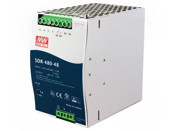 Импульсный блок питания MEAN WELL SDR-480-48, Блок питания: импульсный, 480Вт, 48ВDC, 10А, 90-264ВAC, 127-370ВDC, 1шт