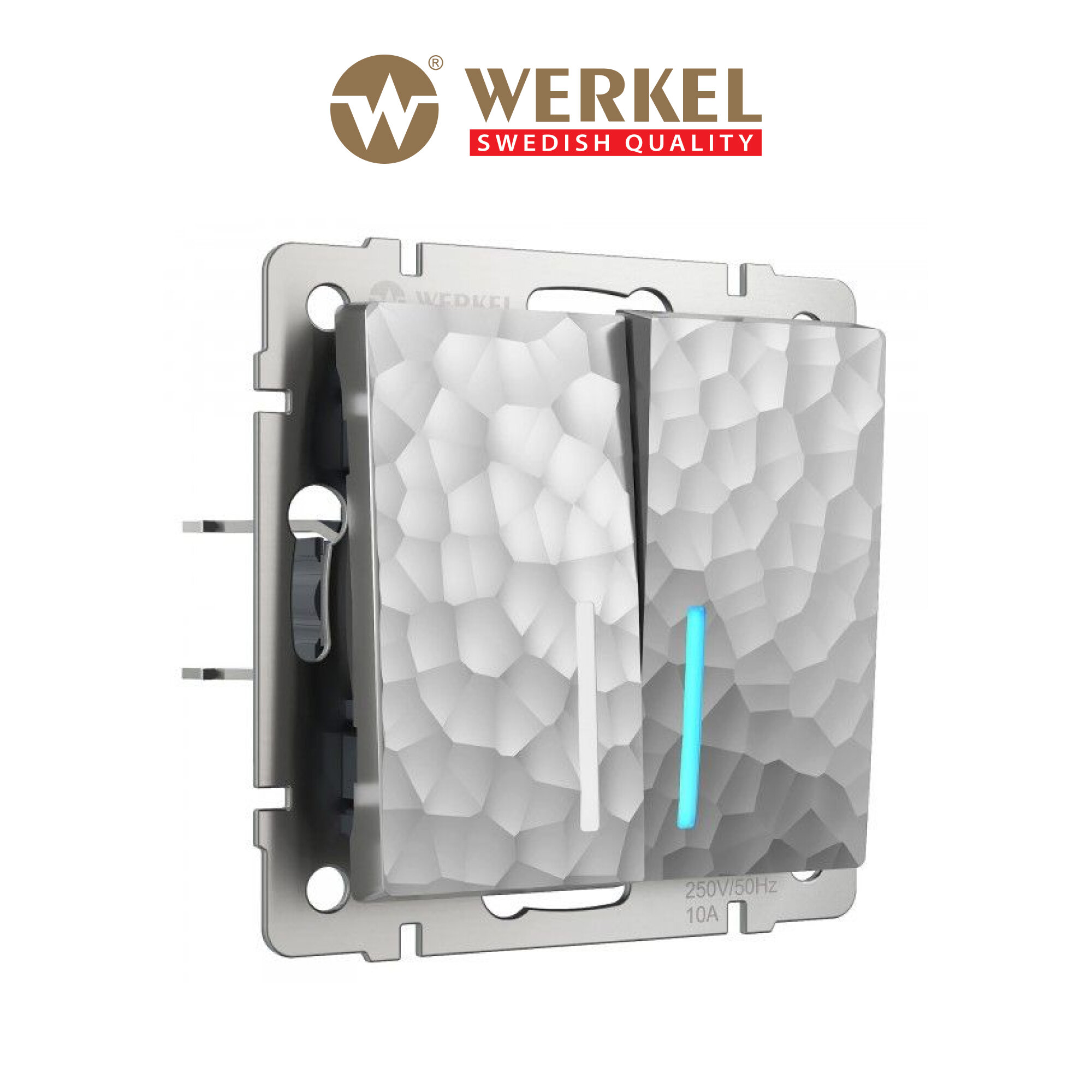 Проходной двухклавишный выключатель/переключатель с подсветкой Werkel Hammer W1222106 серебряный IP20