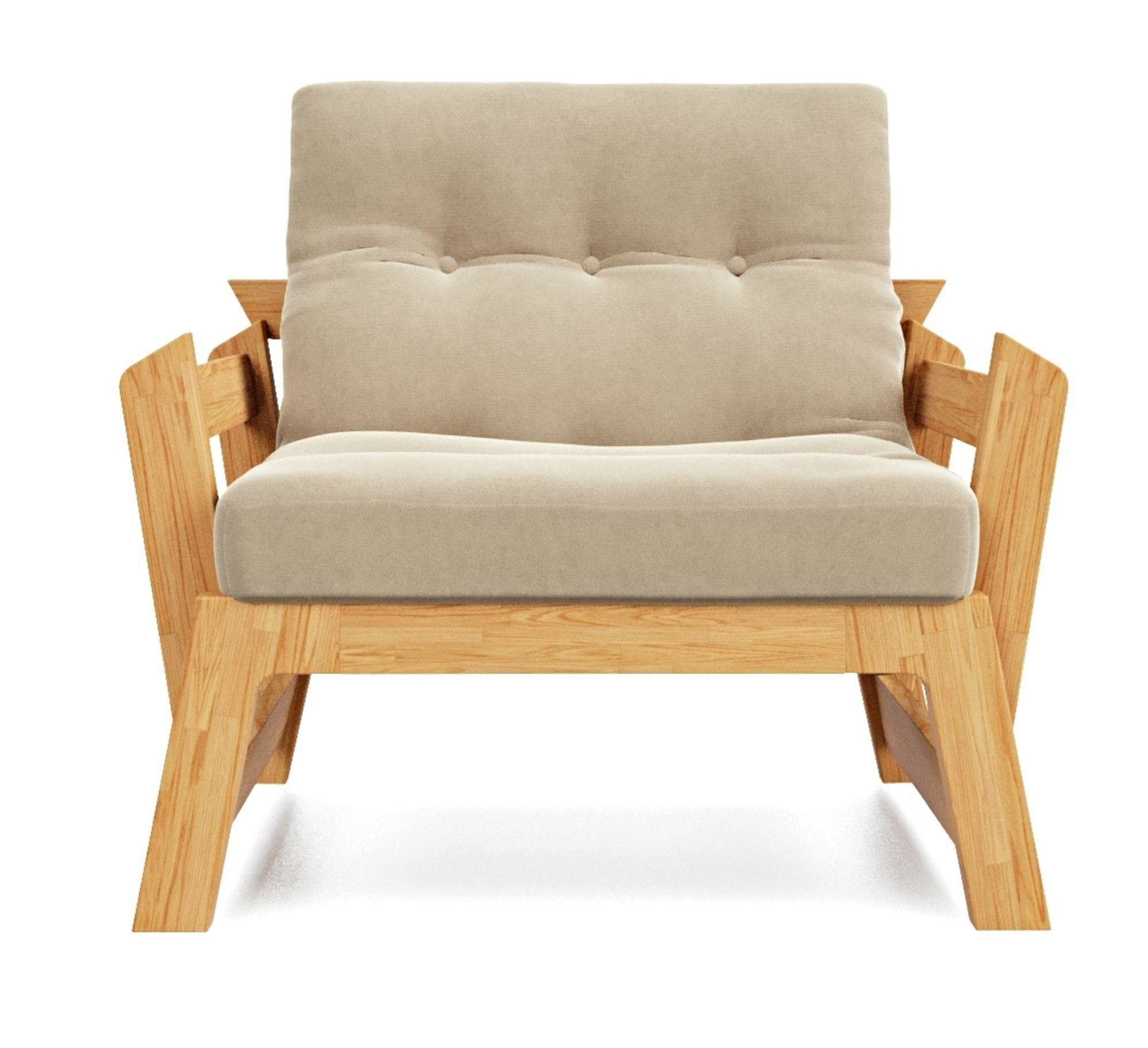 Кресло Мод, бежевый-сосна, велюр, деревянное, мягкое, для дачи, для кафе и бара, на веранду, в террасу, для бани