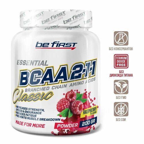 фото Be first bcaa 2:1:1 classic powder 200 гр (малина)