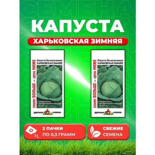 Капуста белокочанная Харьковская зимняя, 0,3г(2уп) семена капуста б к харьковская зимняя 0 5г