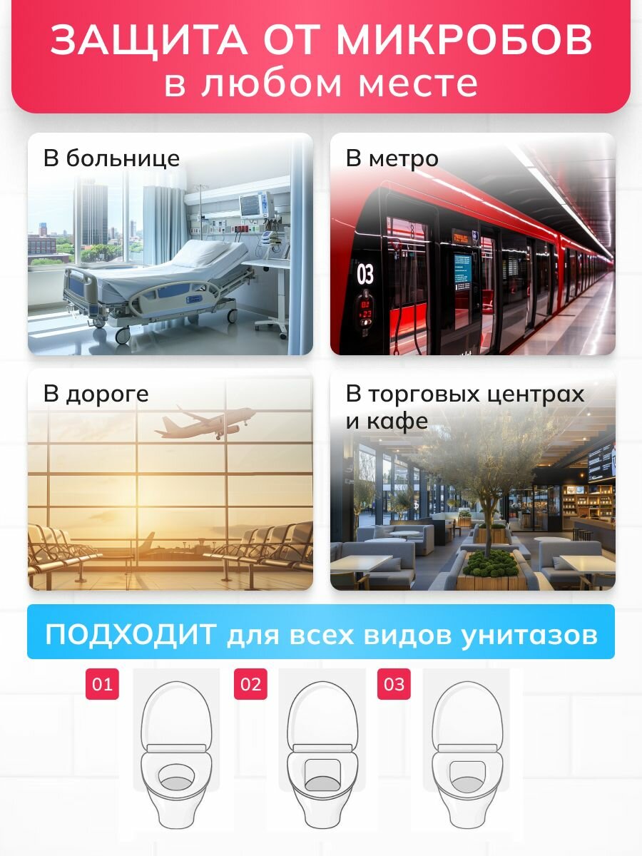 Покрытия Для Унитаза Одноразовые Накладки на сиденье, для унитаза, двухслойные, одноразовые, 10шт