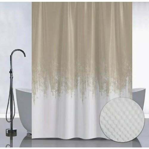 Штора с рельефным теснением принт переход - бежевый в ванную без колец полиэсте 05-03 1190₽