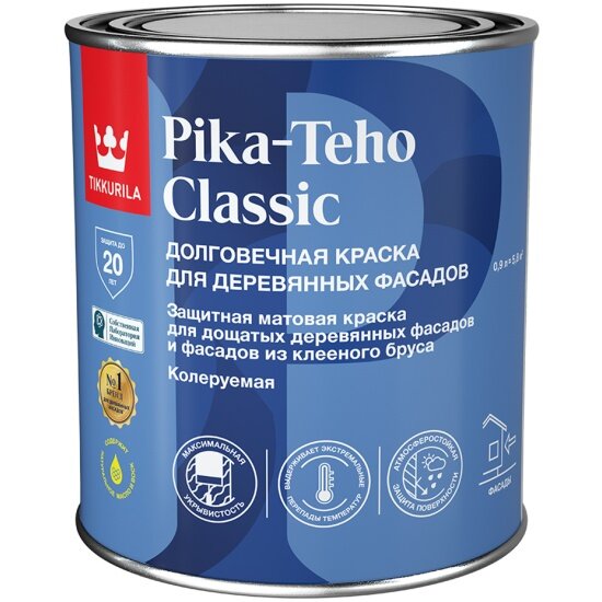 Краска для деревянных фасадов Tikkurila Pika-Teho Classic, матовая, база А, белая, 0,9 л