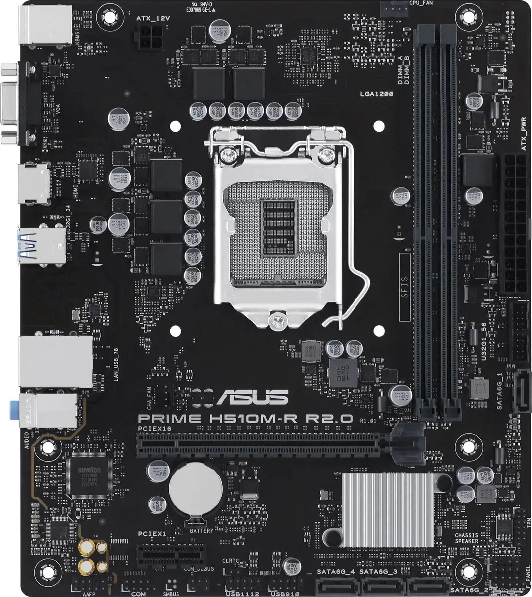 Материнская плата ASUS PRIME H510M-R2.0-SI, LGA 1200, Intel H510, mATX, Ret (White Box)