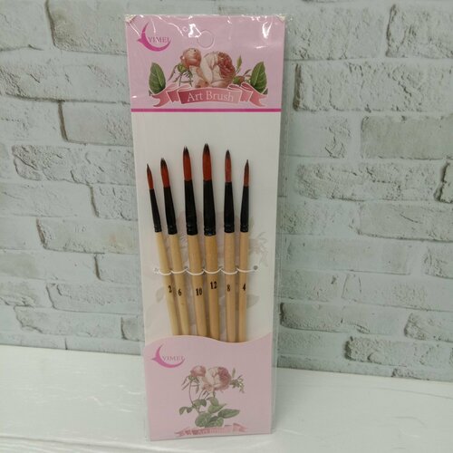 Набор кистей 6шт INTELLIGENT DD-69 натуральный волос круглые 24681012 блистер 540₽